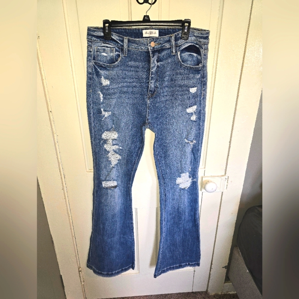 Bailey Made Blue Flare Distressed Jeans, Size 15